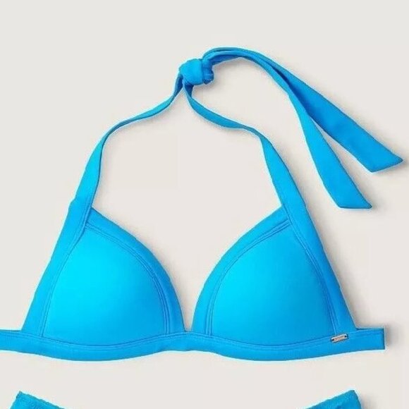 38D (XL) Victoria Secret PINK Swim Push Up Bikini Top Bright Blue nwt - Picture 1 of 5